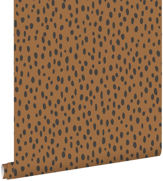ESTAhome Tapete Punkte Dunkelorange und Schwarz - 53 cm x 10.05 m - 139257