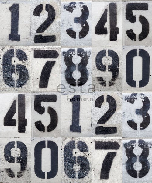 ESTAhome Fototapete Spraydose gemalte Zahlen auf Betonwand Schwarz und Weiß - 250 x 279 cm - 157710