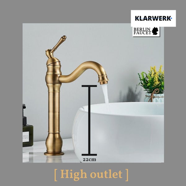 NALA | Vintage Hotel Gastro Messing gebürstet hohe Badarmatur |Retro Premium Edelstahl Wasserhahn Für hohe Waschbecken |Mischbatterie 2 Anschlüsse