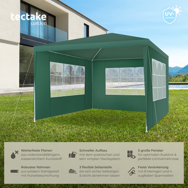 Pavillon tectake Barinas wasserdicht 3 x 3 m, im Stecksystem grün