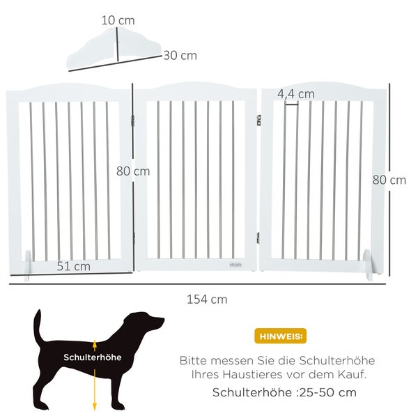 PawHut Hunde Absperrgitter, Türschutzgitter, Klappbares Hundegitter mit Ständer, 3 Platten, Treppenschutzgitter für Treppen, Flur, Weiß, 154 x 30 x 80 cm