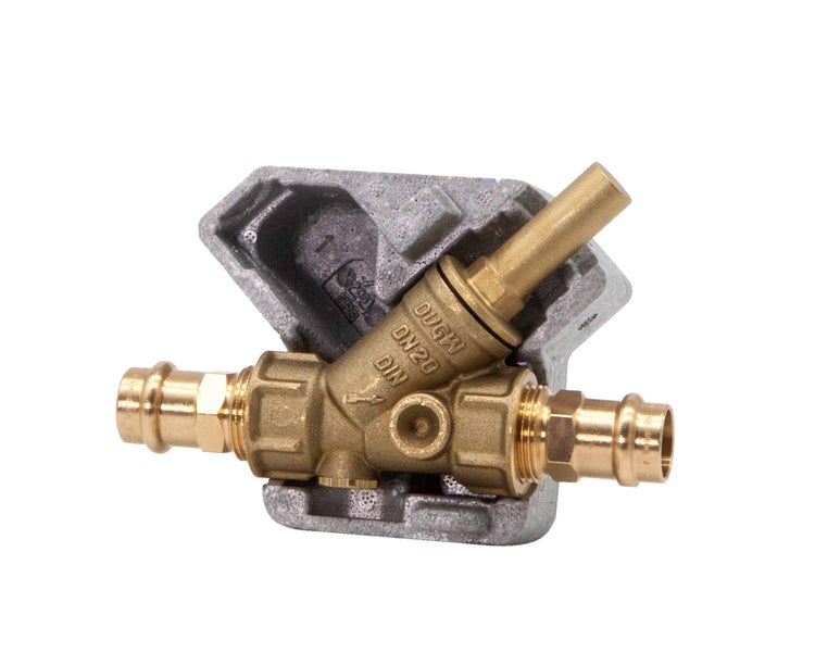 Viega Profipress KFR-Ventil DN20 aus Rotguss mit Pressanschlüssen und Dämmschale.