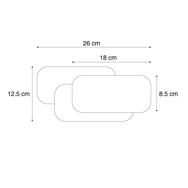 Abbildung mit den Maßen 26 cm, 18 cm, 12,5 cm und 8,5 cm.