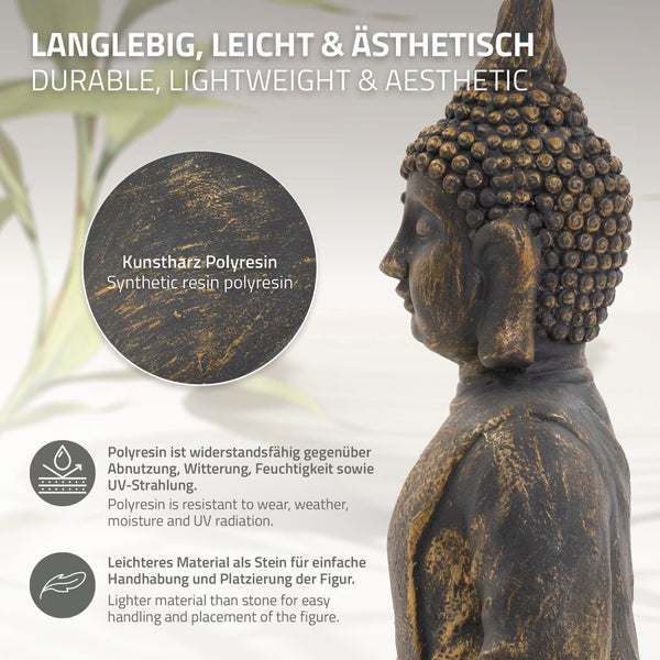 ECD Germany Buddha Figur sitzend, 50cm hoch, aus wetterfestem Polyresin, Bronze, Feng Shui, Buddha Statue als Dekoration für Haus, Wohnung & Garten Gartenfigur Dekofigur, Skulptur für Innen und Außen
