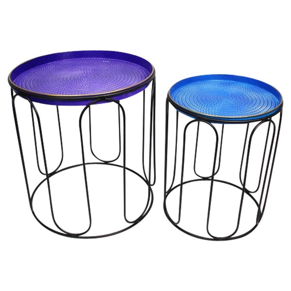 FRANK FLECHTWAREN | Beistelltisch Blue, 2er Set, Ø 31 x 40 cm, Ø 41 x 46 cm, METALL