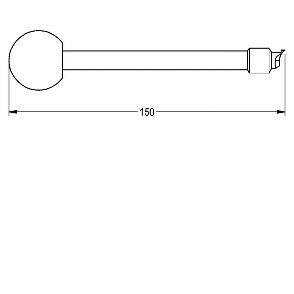 Technische Zeichnung eines Werkzeugs mit Kugelgriff und Maßangabe 150 Millimeter.
