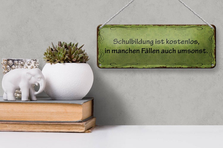 Blechschild Spruch 27x10cm Schulbildung kostenlos umsonst Dekoration