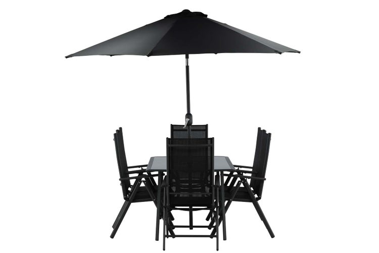 Brekki Gartenset Tisch 90x150cm schwarz, 6 Stühle schwarz. 90 X 150 X 73 cm