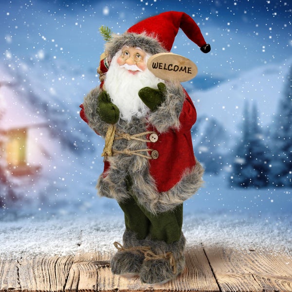 ECD Germany Weihnachtsmann aus Polyresin, 22 x 14 x 47 cm, Rot, Grün, Winter Tischdeko, Winterdeko, Weihnachten Figur, Dekoration, Santa Claus, Nikolaus, Deko-Figur, Weihnachtsdekoration