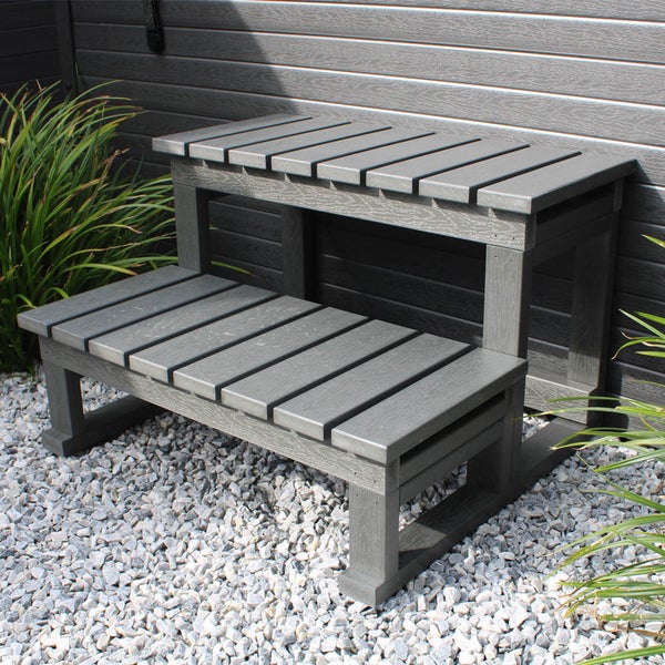 Home Deluxe - Outdoor Whirlpool - STREAM BIG PLUS Treppe und Thermoabdeckung - Maße: 208 x 208 x 88 cm - Inkl. Heizung, 34 Massagedüsen und 4 äußeren Lichtquellen I Außen Whirlpool Spa für 5 Personen