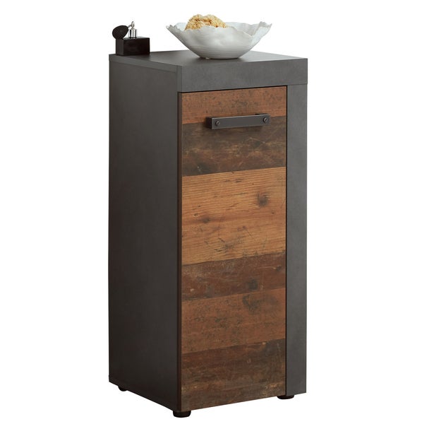 CancunIndy Bad Standtype Stauraum 1 Tür Eiche Dekor, Old Wood Dekor. 36 X 31 X 81 cm