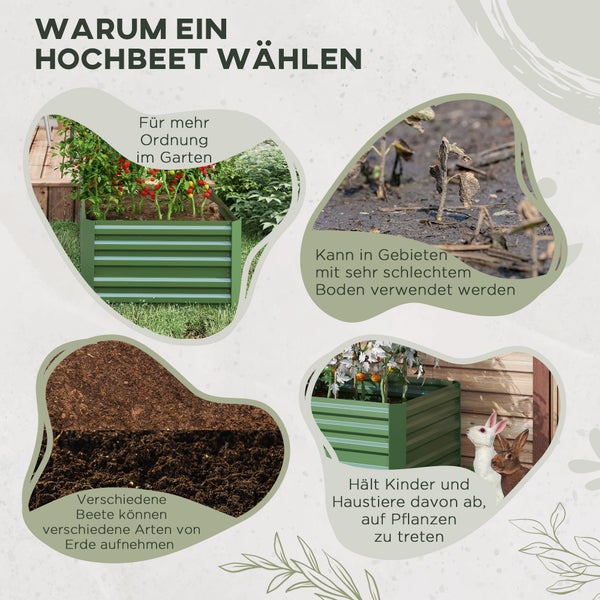 Outsunny Hochbeet aus Stahl, Pflanzbeet Frühbeet Gartenbeet Blumenkasten steckbar, Pflanzkasten Pflanzkübel 180x90x60cm für Garten Balkon Terrasse, Gemüsebeet für Blumen, Pflanzen, Obst