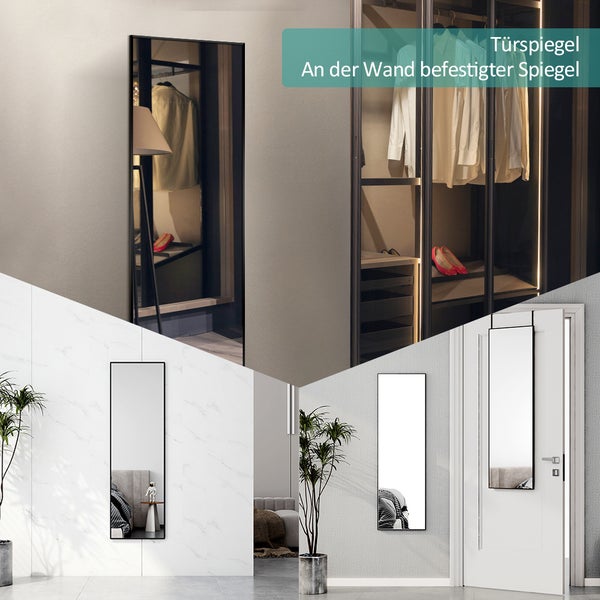 EMKE Standspiegel 120 x 37 cm, HD-Ganzkörperspiegel, Schwarz, Für Ankleidezimmer, Bodenstehend oder Wandmontage, Rechteckig mit Haken