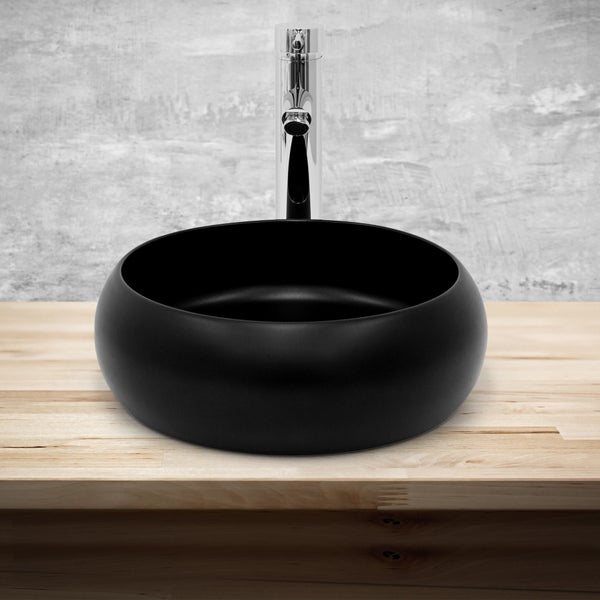 ML-Design Waschbecken aus Keramik in Schwarz Matt, Ø 35x12 cm, Runde Aufsatzwaschbecken, Moderne Waschtisch, Waschschale mit Abflussloch, Waschplatz Handwaschbecken, für das Badezimmer und Gäste-WC