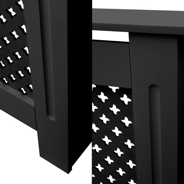 ECD Germany Heizkörperverkleidung mit Wabenmuster 112x19x82 cm Schwarz MDF lackiert für Schlafzimmer Wohnzimmer Heizungsverkleidung Heizkörperabdeckung Heizungsabdeckung Heizung Heizkörper Abdeckung