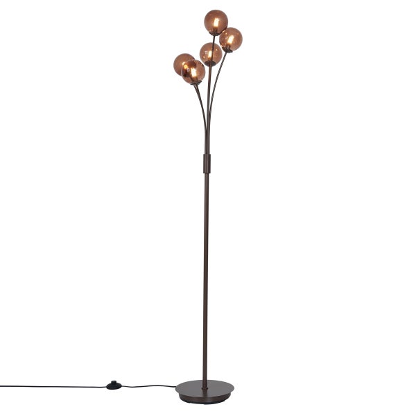 Stehlampe mit fünf Leuchten und runden Lampenschirmen