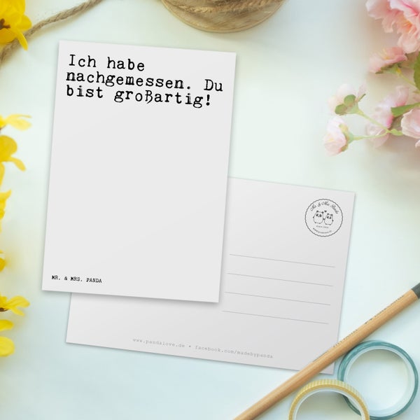 Mr. & Mrs. Panda Postkarte Ich habe nachgemessen. Du... - Weiß