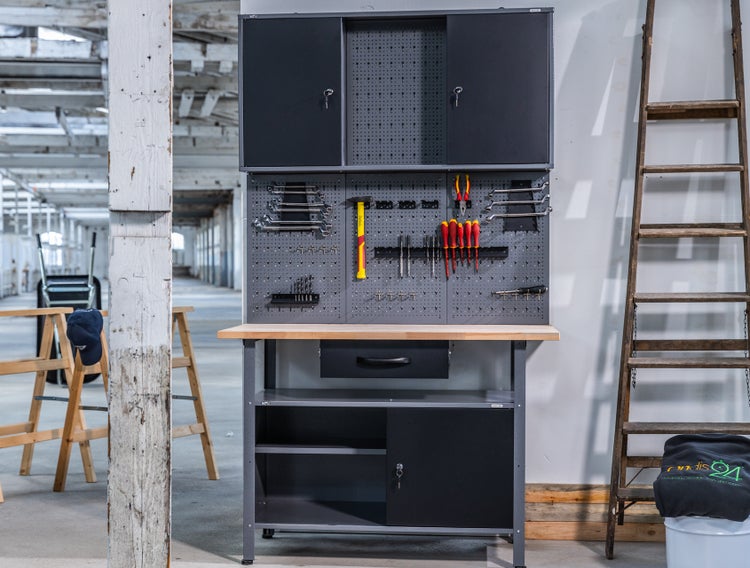 Ondis24 Werkstatt Set Klaus 120 cm 1 Schrank, Werkstatteinrichtung, Werkbank