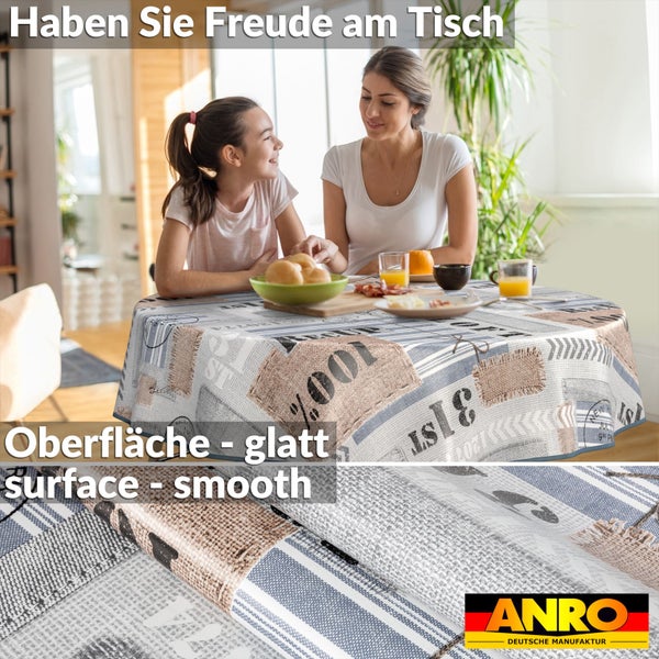 Tischdekoration mit Tischdecke und Anro Logo