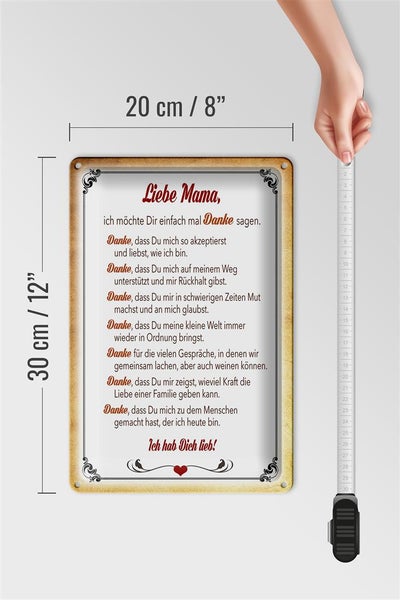 Blechschild Spruch 20x30cm liebe Mama Ich hab dich lieb