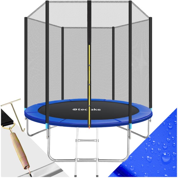 Trampolin mit Sicherheitsnetz, Leiter und Federspanner
