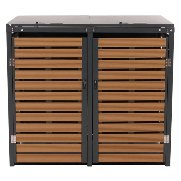 Mülltonnenbox für zwei Mülltonnen aus Metall und Holz