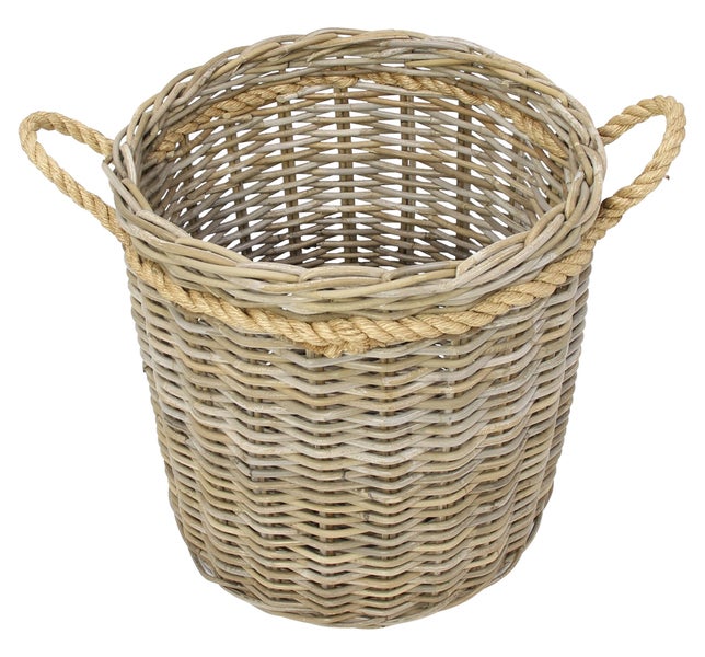 FRANK FLECHTWAREN | Rattankorb Koboo-Grey, RATTAN, HANF, Ø 50 x 50 cm