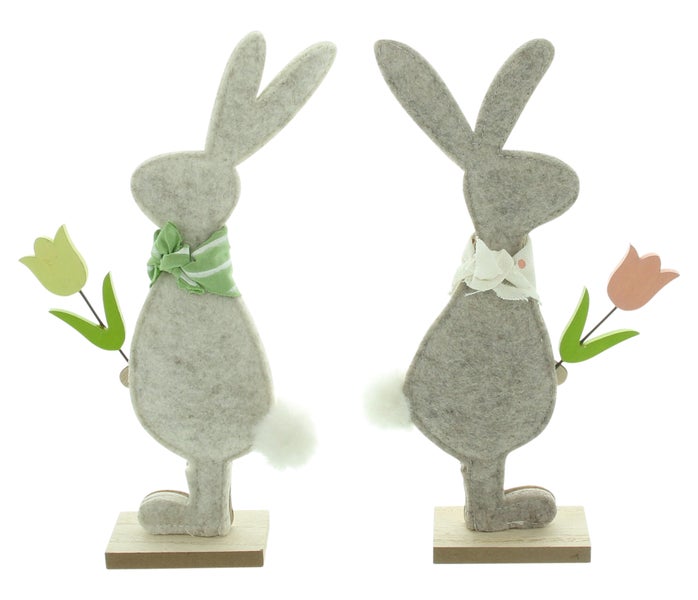 FRANK FLECHTWAREN|Hase Blumenpaar, 2er Set, 12 x 4 x 24 cm, POLYESTER, MDF, METALL, KUNSTFELL