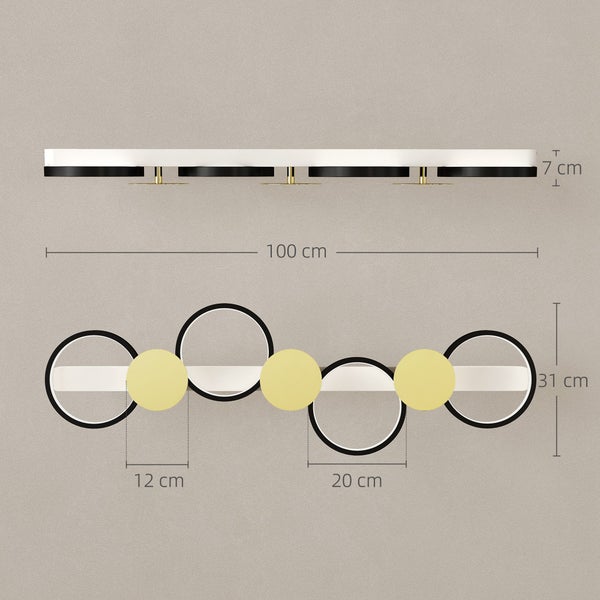 Technische Zeichnung der LED-Wandleuchte, Abmessungen: 100 cm breit, 31 cm hoch, 7 cm tief