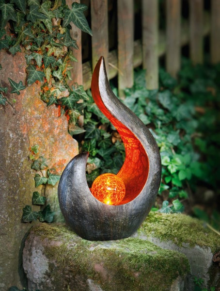FRANK FLECHTWAREN | Solardeko Flamme, KUNSTSTOFF, 25 x 13 x 44 cm, für den Außenbereich geeignet