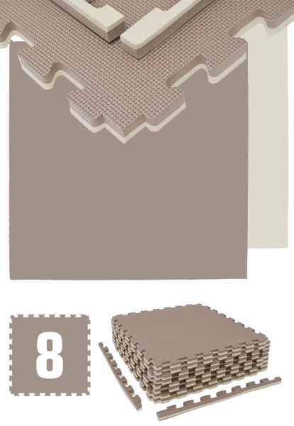 3.2qm Profi Fitnessmatte 2cm - 8er Set 63x63 Bodenschutzmatte für Fitnessgeräte Beige Braun