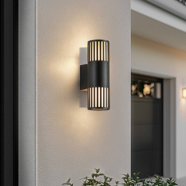 Lindby Wandleuchte außen Lurinda (spritzwassergeschützt (Modern) in Schwarz aus Aluminium (2 flammig, E27) - Außenwandleuchten Wandlampe Led Außenlampe Outdoor für Außenwand/Hauswand