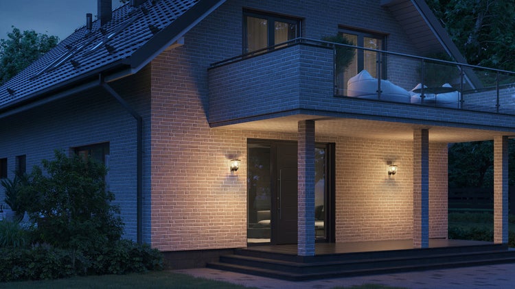 Schwarze Steinel Außenwandleuchte mit Bewegungsmelder und E27 Fassung, Leistung maximal 15 Watt, mit zugehörigen Produktsymbolen