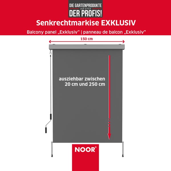 Senkrechtmarkise EXKLUSIV - 150x250 cm - Anthrazit - blickdichter Senkrechtrollo - Sichtschutz Windschutz für Balkon Terrasse - Markise inkl. Befestigung & Kurbel