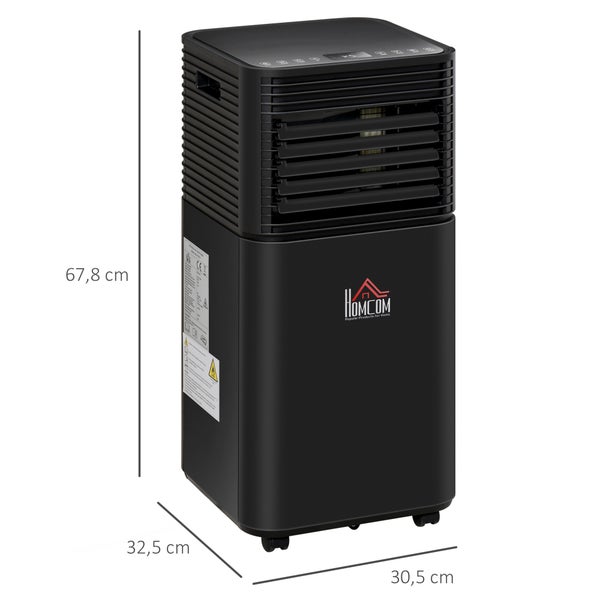 HOMCOM Mobile Klimaanlage, 8000BTU 4-in-1 Klimagerät mit Fernbedienung, 24h Timer, 2 Geschwindigkeitsstufen für 10-15㎡ LED-Display, 30,5L x 32,5B x 67,8H cm, ABS, Schwarz