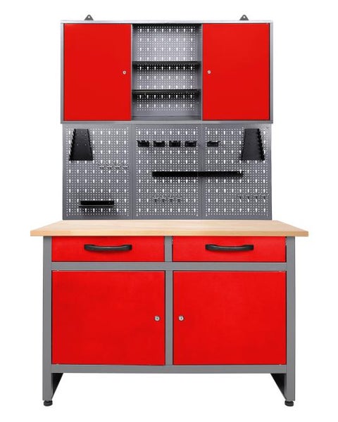 Ondis24 Werkstatt Set Werner 120 cm 1 Schrank 95 cm rot, Werkstatteinrichtung, Werkbank