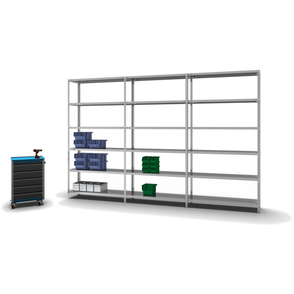 PROREGAL Fachbodenregal Schraubsystem Medium-Duty Grundregal HxBxT 250 x 130 x 40 cm 6 Ebenen Fachlast 200 kg Beidseitig Nutzbar Verzinkt