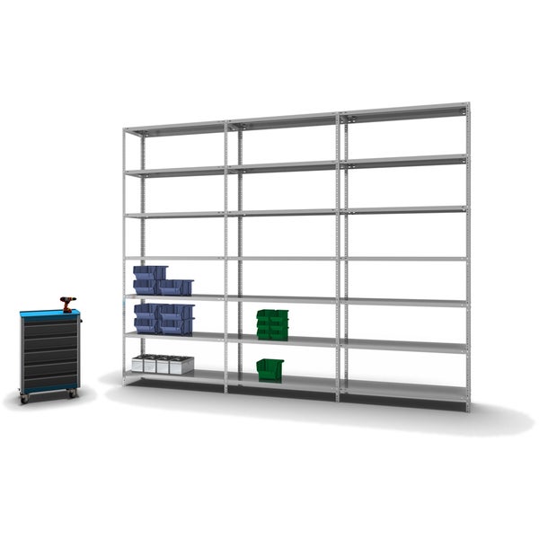PROREGAL Fachbodenregal Schraubsystem Light-Duty Grundregal HxBxT 300 x 130 x 40 cm 7 Ebenen Fachlast 125 kg Beidseitig Nutzbar Verzinkt