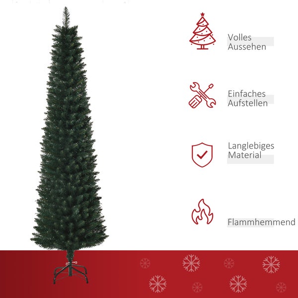 Schlanker künstlicher Weihnachtsbaum: volles Aussehen, einfacher Aufbau, langlebiges Material, flammhemmend.