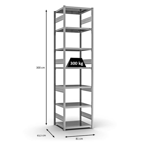 PROREGAL Fachbodenregal Stecksystem T-Profil Heavy-Duty Grundregal HxBxT 300 x 75 x 60 cm 7 Ebenen Fachlast 330 kg Beidseitig Nutzbar Verzinkt