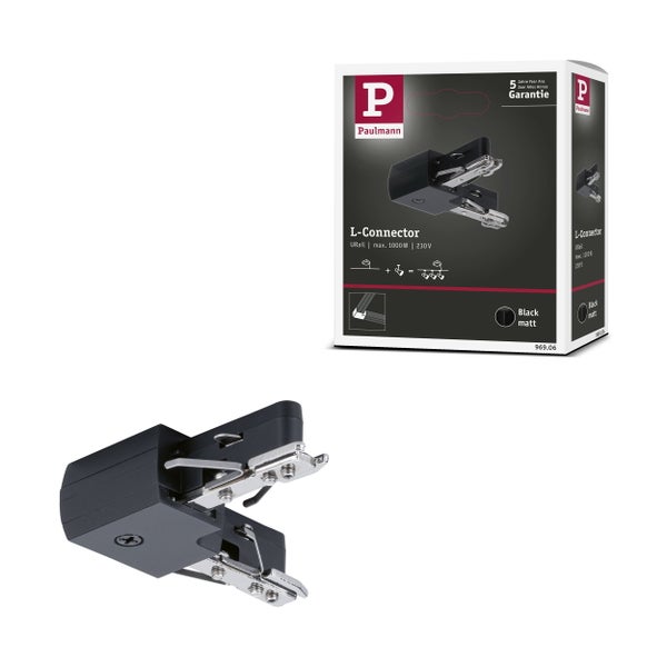 Paulmann URail L-Verbinder in Schwarz matt inklusive Verpackung für Schienensysteme bis 1000 Watt und 230 Volt.