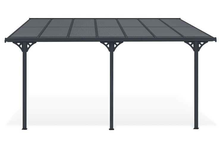 Terrassenüberdachung garten alu Grau KLEO - Höhe verstellbar 435x300x225/270 cm - mit Polycarbonat Dach Grau halbtransparent 6mm Auch Pergola/Carport
