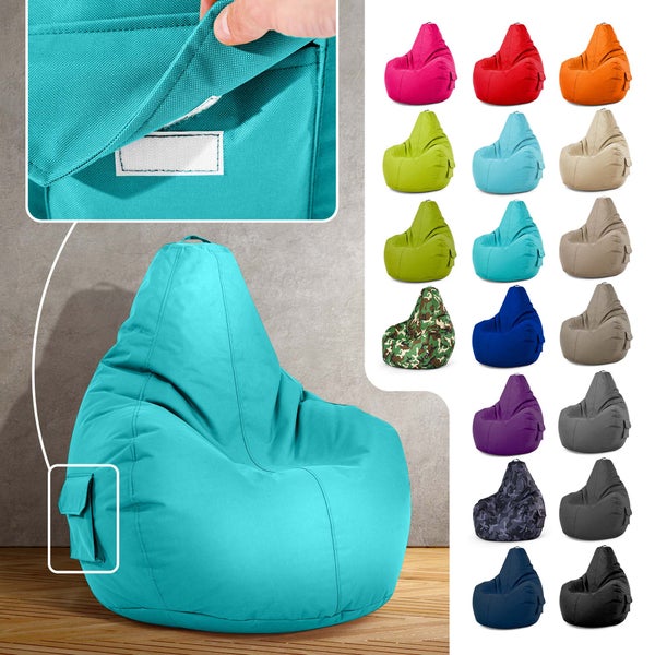 Green Bean Sitzsack mit Rückenlehne 80x70x90cm - Gaming Chair mit 230L Füllung Kuschelig Weich Waschbar - Bean Bag Bodenkissen Lounge Chair Sitzhocker Relax-Sessel Gamer Gamingstuhl Aquamarin