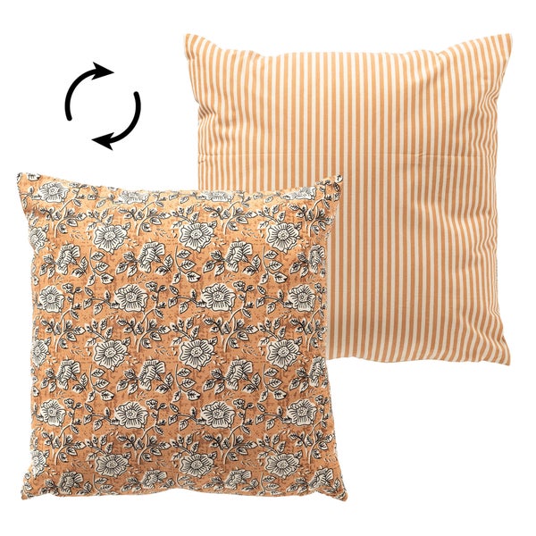 Wende-Dekokissen mit Streifenmuster und Blumenmuster