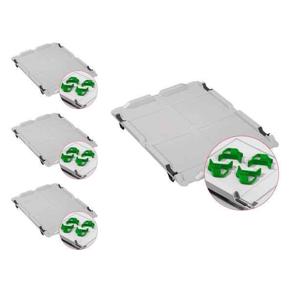 PROREGAL Spar Set 4x Eurobox Nextgen Economy Mit Auflagedeckel & 4x Schiebeschnappverschlüsse Grün Griffe Geschlossen HxBxT 32 x 30 x 40 cm 30 Liter