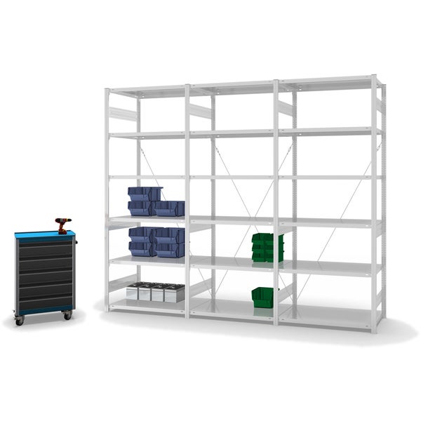 PROREGAL Fachbodenregal Stecksystem T-Profil Heavy-Duty Grundregal HxBxT 250 x 100 x 60 cm 6 Ebenen Fachlast 330 kg Einseitig Nutzbar Lichtgrau