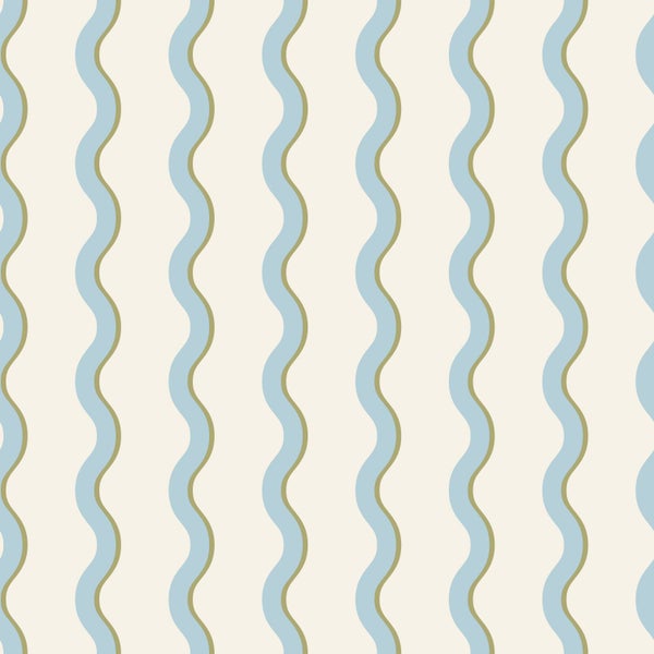 Tapete mit vertikalem Wellenmuster in Hellblau.