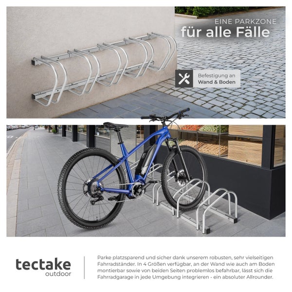 Fahrradständer tectake  von beiden Seiten befahrbar aus rostfreiem Stahl silber