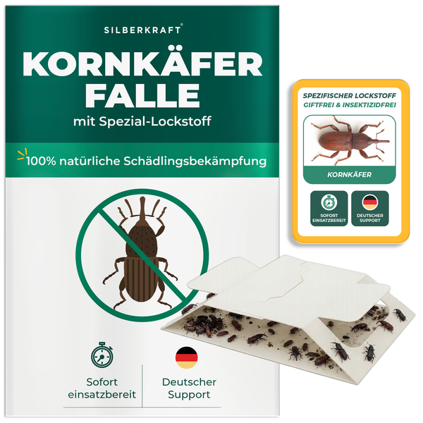 Silberkraft Kornkäfer Falle mit Spezial Lockstoff zur giftfreien Schädlingsbekämpfung.