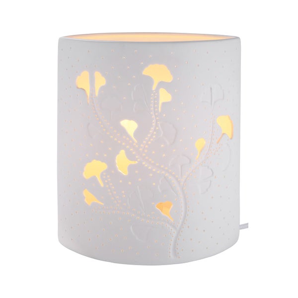 Tischleuchte GILDE GINKGO Lampe weiß Höhe 20cm Porzellan
